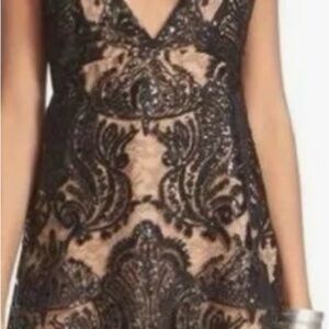 Free People Black and Cream Lace Mini Dress